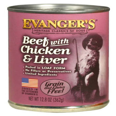 Evanger's Heritage Classic Wet Dog Food Beef, Chicken & Liver, 12.8 oz each, Case of 12