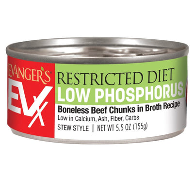 Evanger's EVx Restricted Diet Phosphorus Wet Cat Food Boneless Beef Chunks in Broth 5.5 oz 24 ct