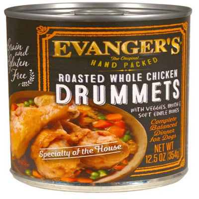 Evanger's Hand Packed Wet Dog Food Roasted Chicken Drummet Dinner, 12 oz each, Case of 12