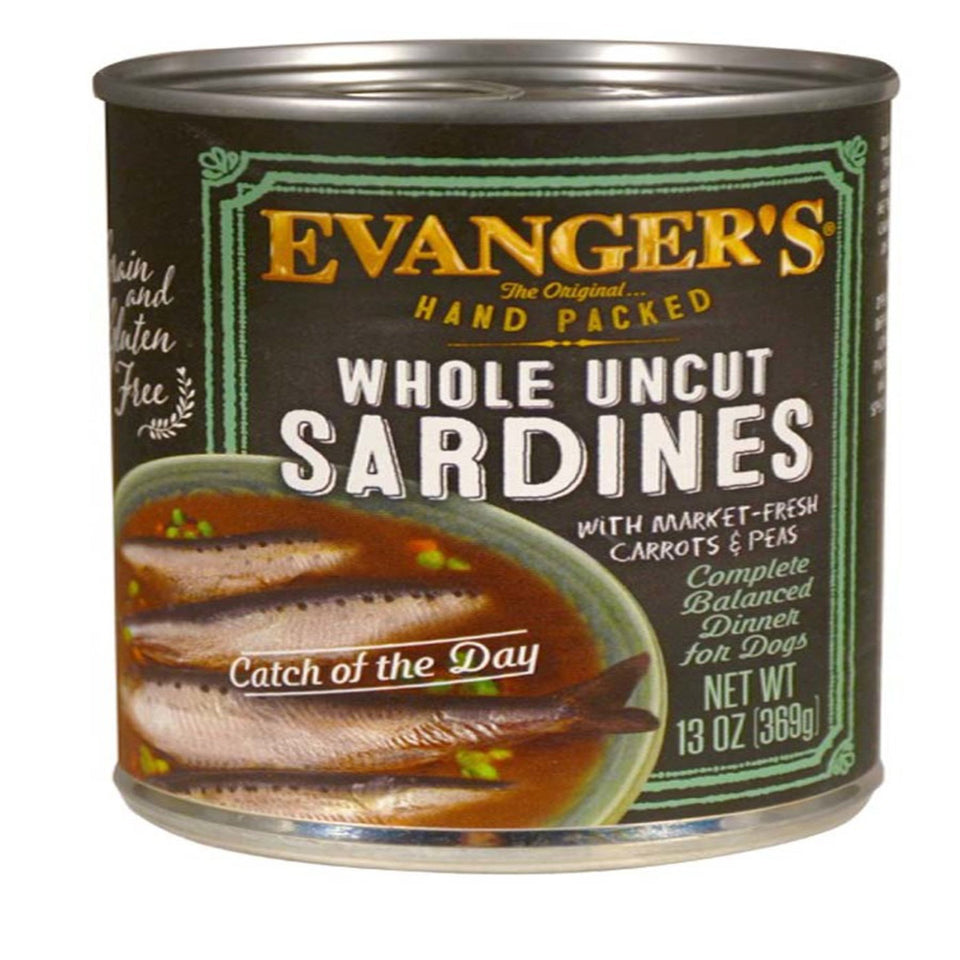 Evanger's Hand Packed Wet Dog Food Whole Uncut Sardines, 12 oz each, Case of 12