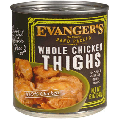 Evanger's Hand Packed Wet Dog Food Whole Chicken Thighs, 12 oz each, Case of 12