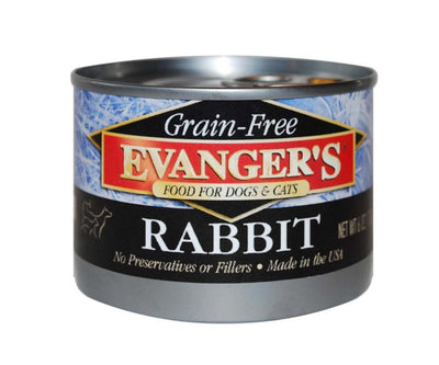 Evanger's Grain-Free Wet Dog & Cat Wet Dog Food Rabbit, 6 oz 24 ct