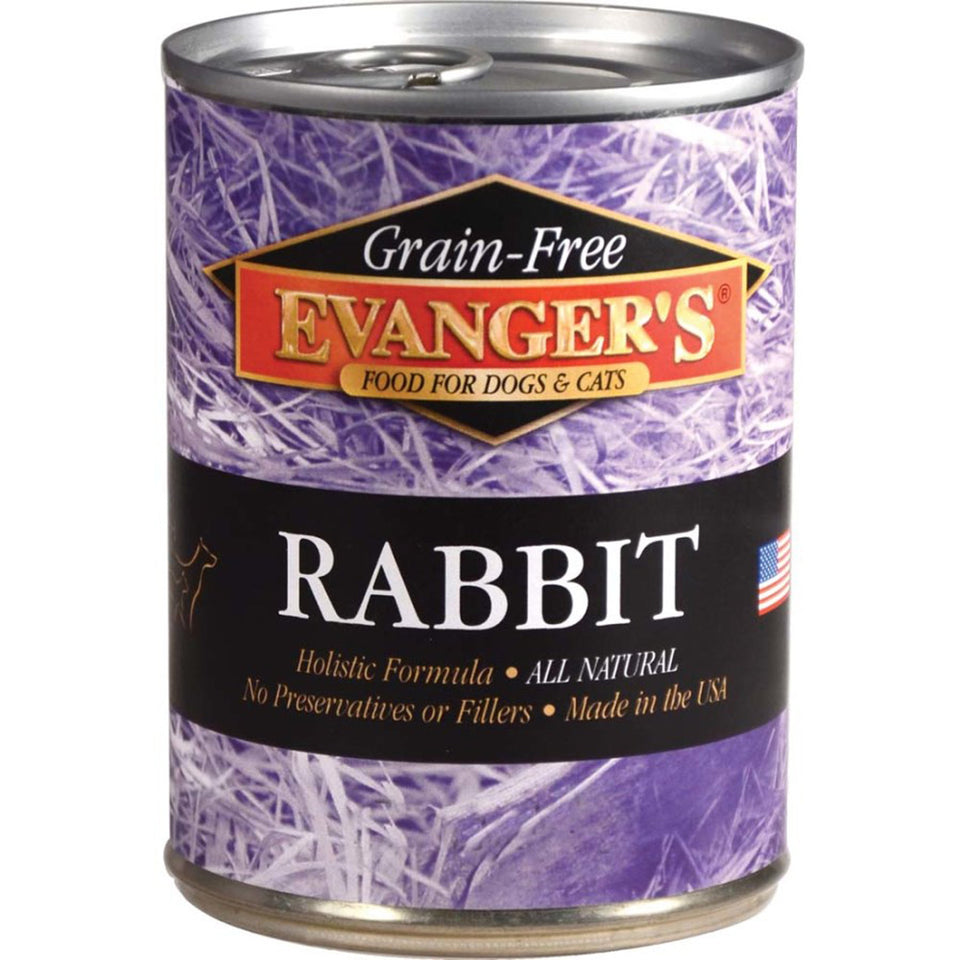 Evanger's Grain-Free Wet Dog & Cat Wet Dog Food Rabbit, 12.8 oz each, Case of 12