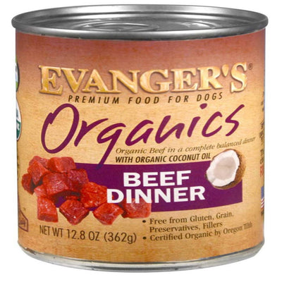 Evanger's Organics Wet Dog Food Beef, 12.8 oz each, Case of 12