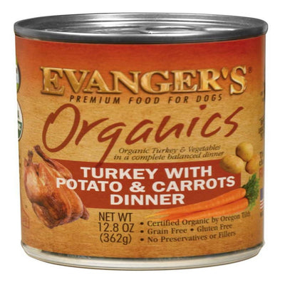 Evanger's Organics Wet Dog Food Turkey with Potato & Carrots, 12.8 oz each, Case of 12