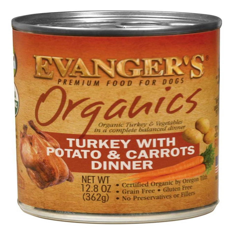 Evanger's Organics Wet Dog Food Turkey with Potato & Carrots, 12.8 oz each, Case of 12
