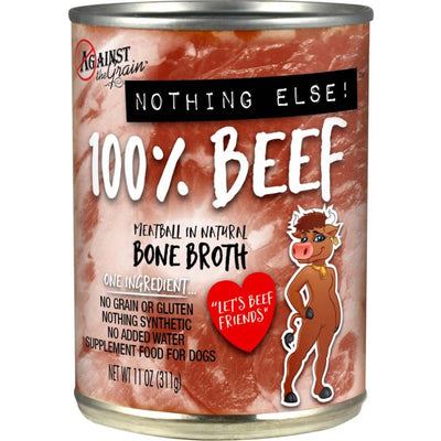 Against the Grain beef can with a cartoon bull character holding a heart