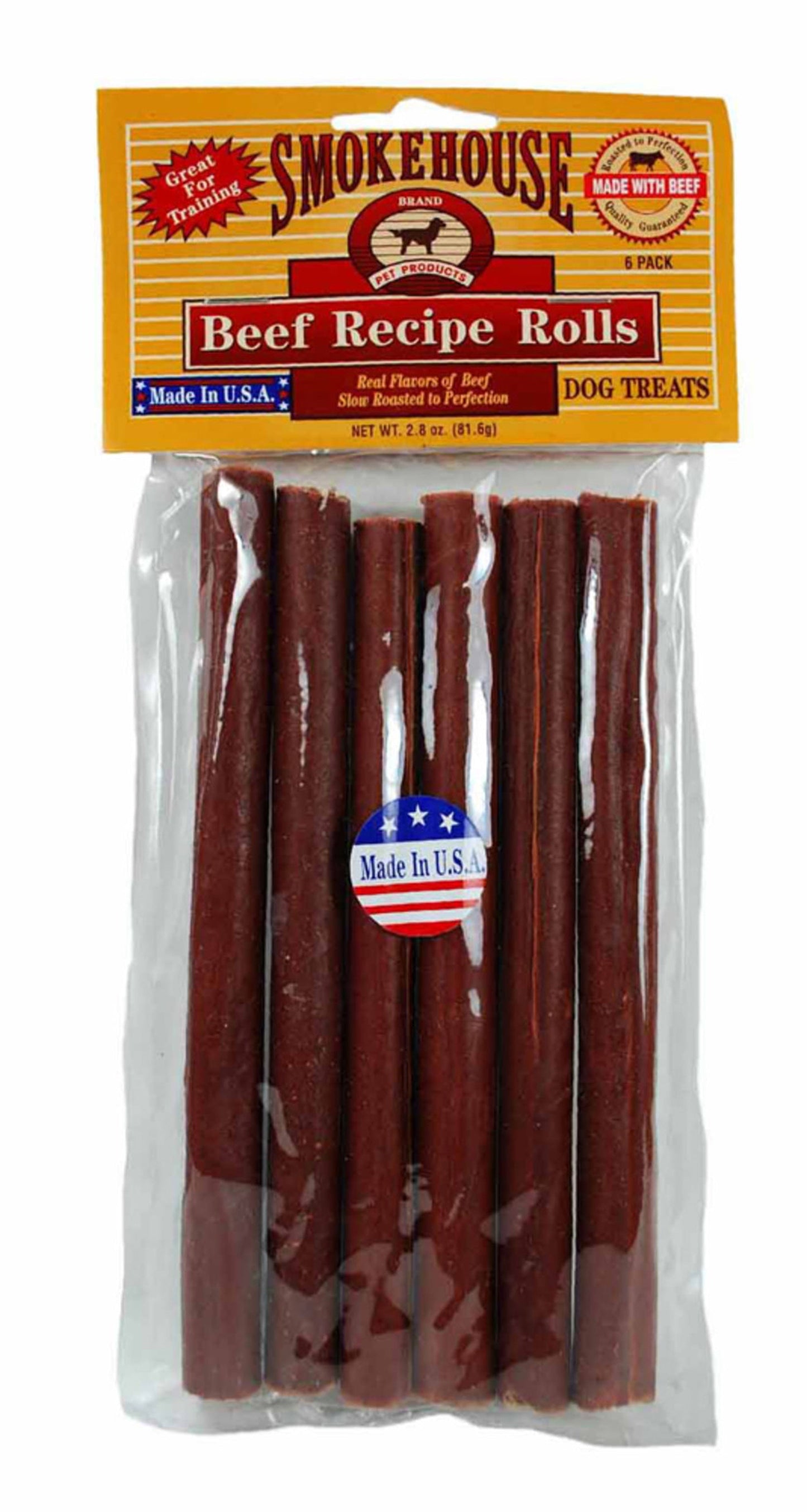 Smokehouse USA Made Beefy Rolls Dog Treats, 2.8 oz, 6 ct