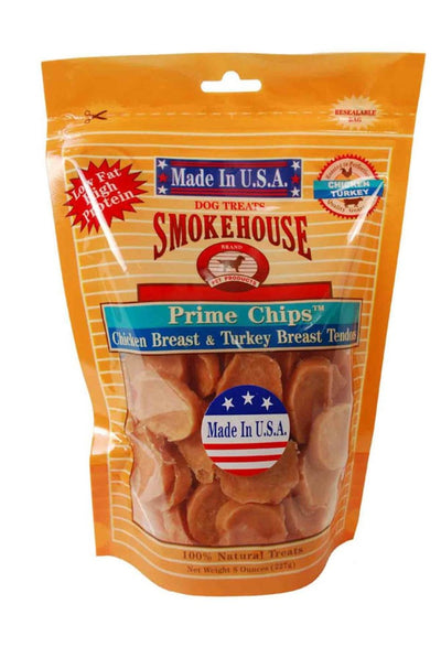 Smokehouse USA Made Prime Chips Dog Treat Chicken & Turkey, 8 oz - Pets Perfect