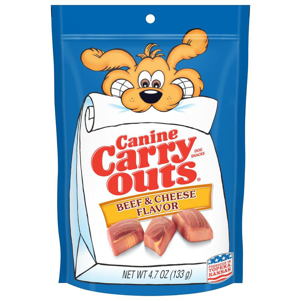 Beef & Cheese treat bag showing bitten chunks with cheese filling visible