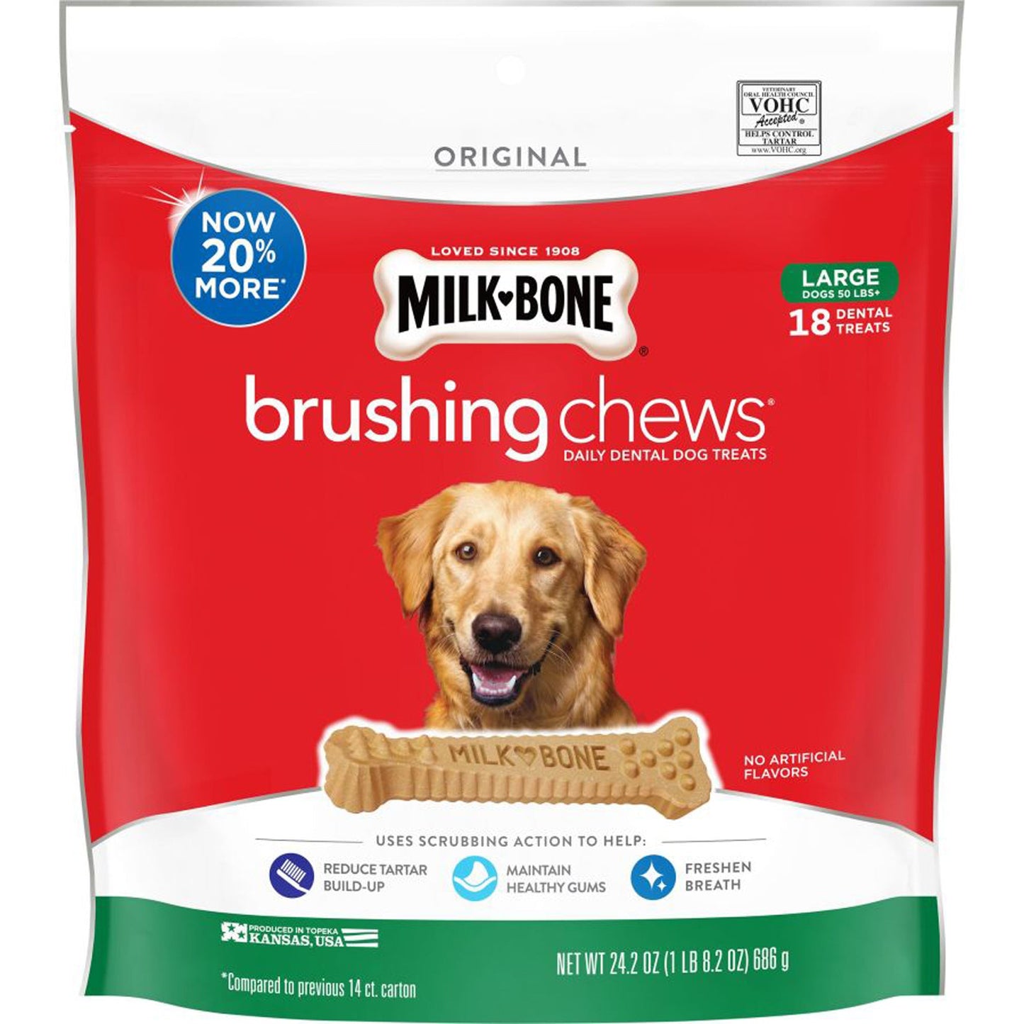 Milk-Bone Brushing Chews Dog Treat Original Large, 50+lb, 18 ct