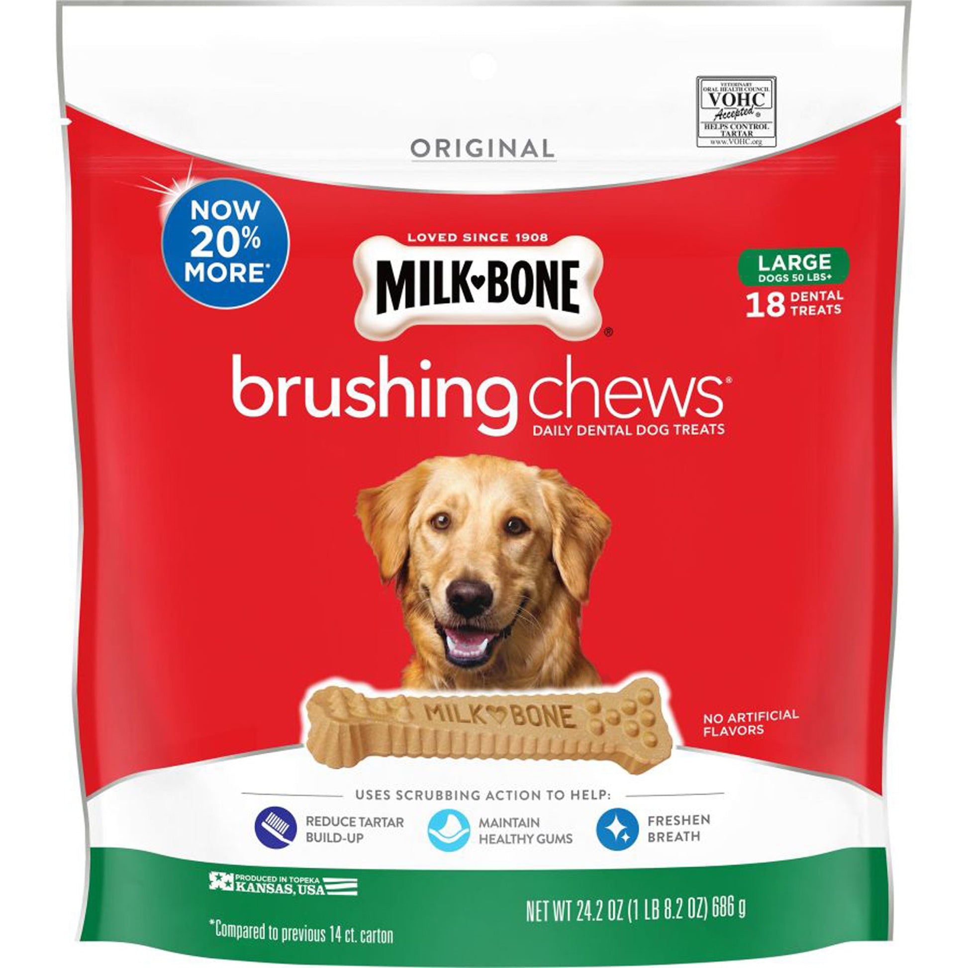 Milk-Bone Brushing Chews Dog Treat Original Large, 50+lb, 18 ct