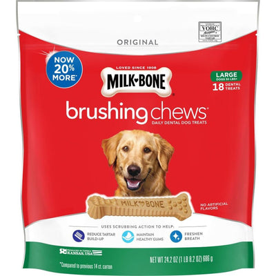 Milk-Bone Brushing Chews Dog Treat Original Large, 50+lb, 18 ct - Pets Perfect