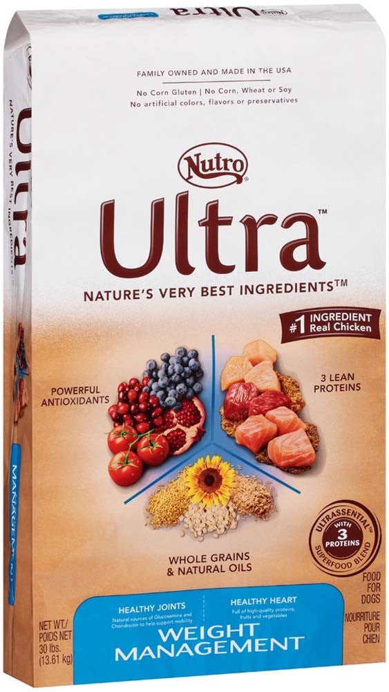 Nutro Products Ultra Weight Management High Protein Adult Dry Dog Food Trio of Proteins from Chicken, Lamb, and Salmon 15 lb - Pets Perfect