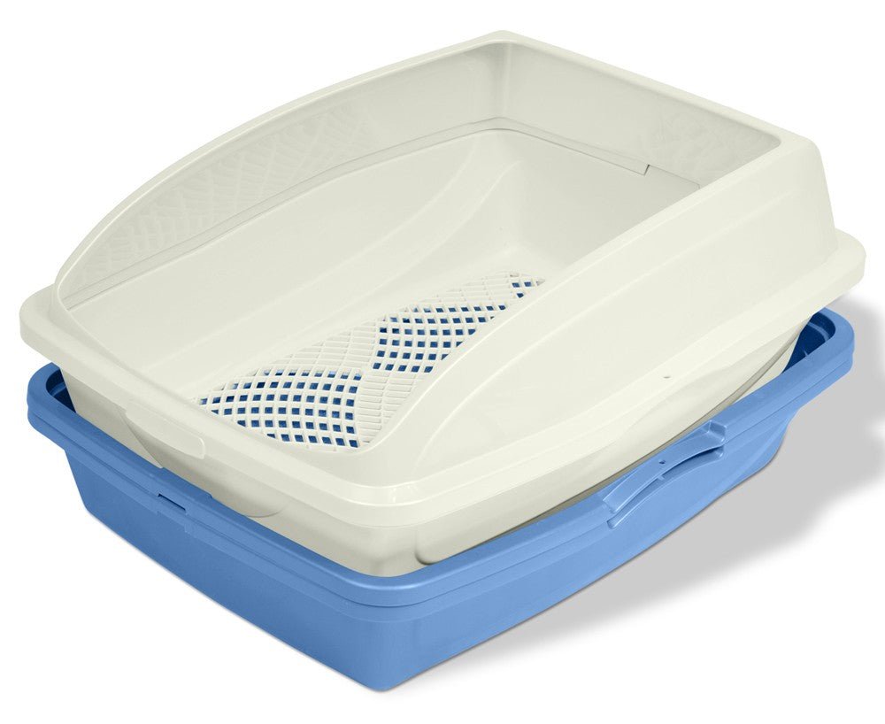 Van Ness Plastics Framed Sifting Cat Litter Pan White|Blue, One Size/1ea - Pets Perfect