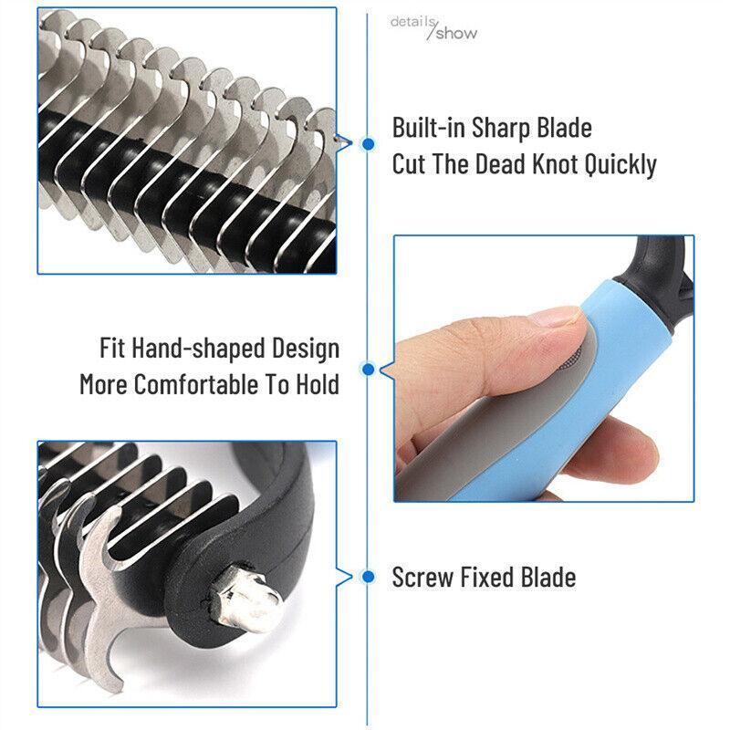 Double - Sided Deshedding Brush - 2 - in - 1 Dematting & Deshedding Rake for Dogs - Pets Perfect