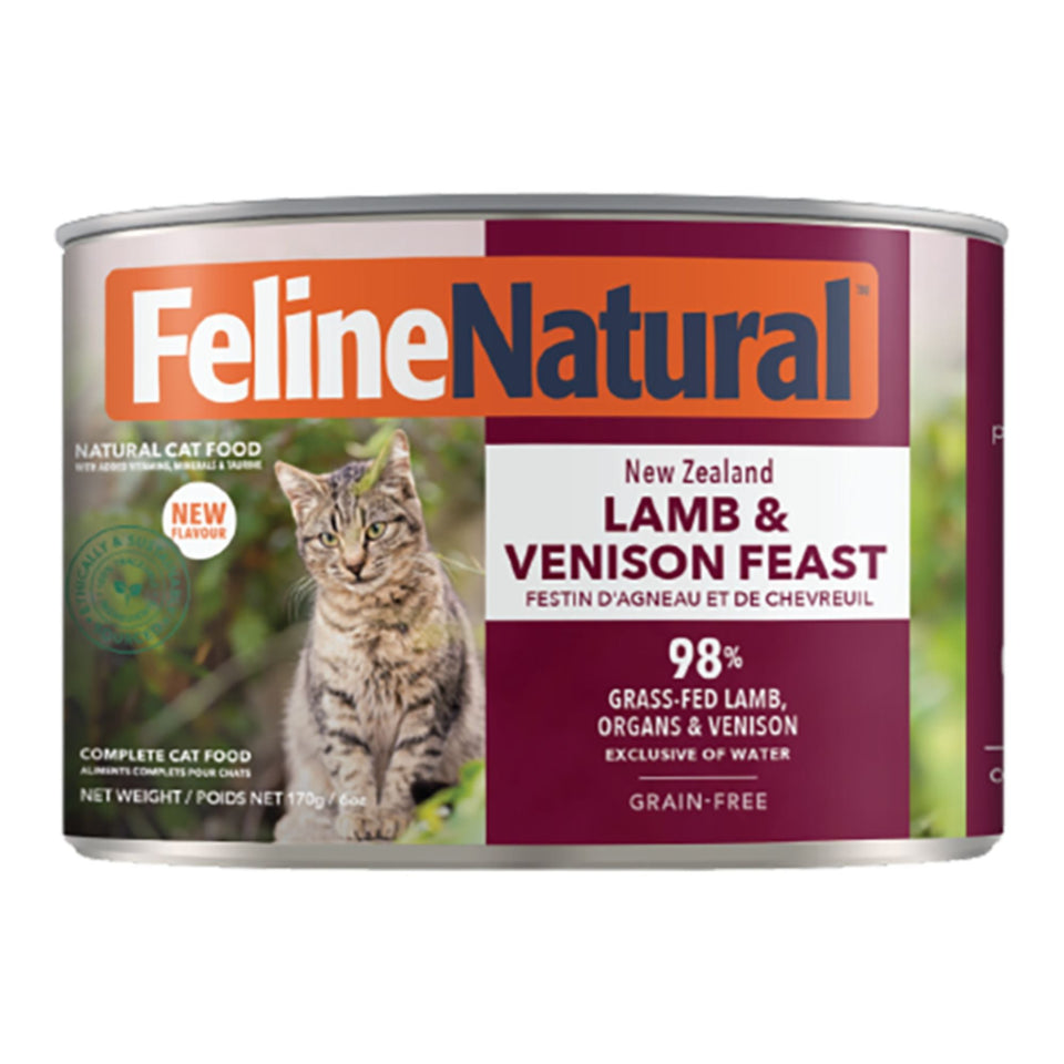 Feline Natural Cat Grain-Free Canned New Zealand Lamb & Venison Feast, 6 oz each, Case of 12