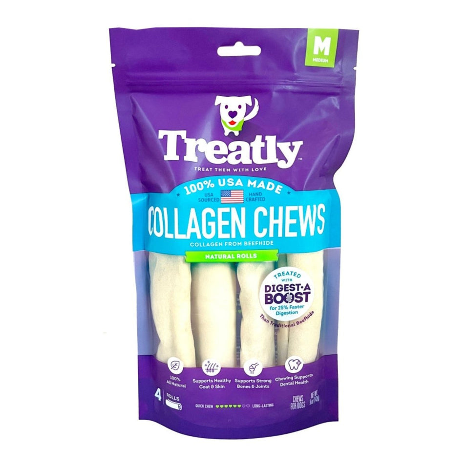 Treatly Collagen Chew Rolls Dog Treats Natural, Medium, 4 ct - Pets Perfect