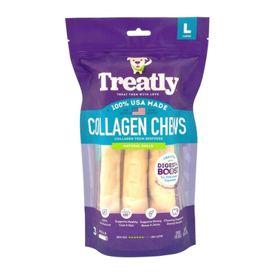 Treatly Collagen Chew Rolls Dog Treats Natural, Large, 3 ct - Pets Perfect
