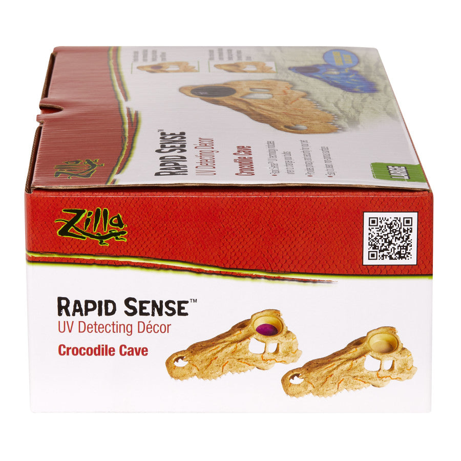 Angled view of a Zilla Rapid Sense Crocodile Cave box with two crocodile skull decorations.