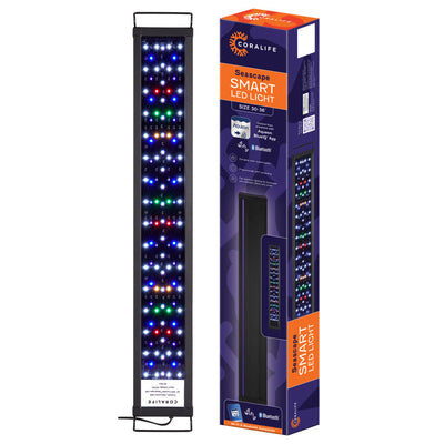 Coralife LED aquarium light bar displayed beside its retail packaging box