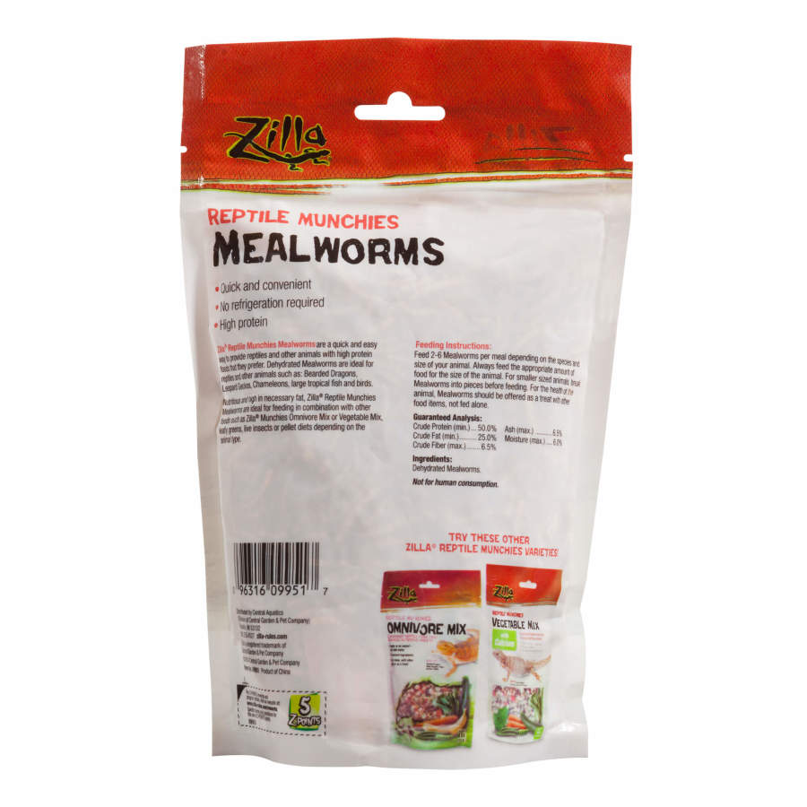 Zilla Reptile Munchies Mealworm Resealable Bag, 3.75 oz
