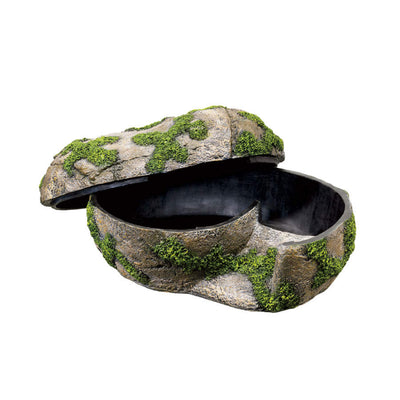 Large Zilla Rock Lair, a mossy gray rock-like hide with a partially open lid, revealing a dark interior.