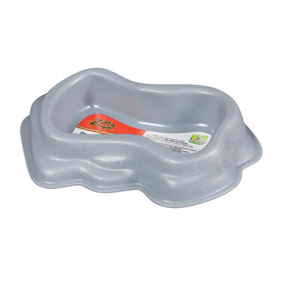 Gray, large Zilla pet dish with a textured, rock-like exterior and a smooth interior, shown at an angle.