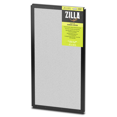 Black Zilla screen cover for reptile terrariums, 24x12 inches, with yellow packaging showing a lizard.