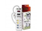 White Zilla 24/7 Digital Timer Power Center with a digital display and multiple outlets, next to its brown and green retail b
