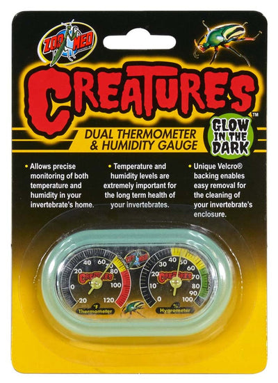 Zoo Med Creatures Dual Thermometer Humidity Gauge Glow in the Dark, Green
