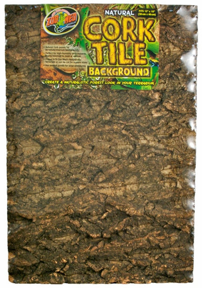 Brown cork tile background in clear plastic packaging with a green and yellow Zoo Med label.
