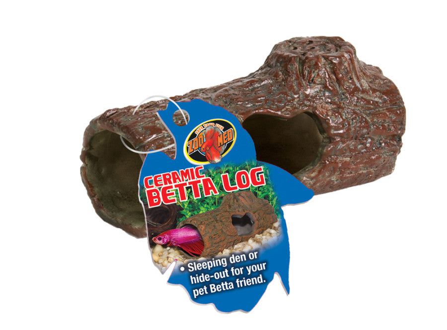 Zoo Med Ceramic Betta Log Aquarium Ornament, Brown, 4.25 in, Small