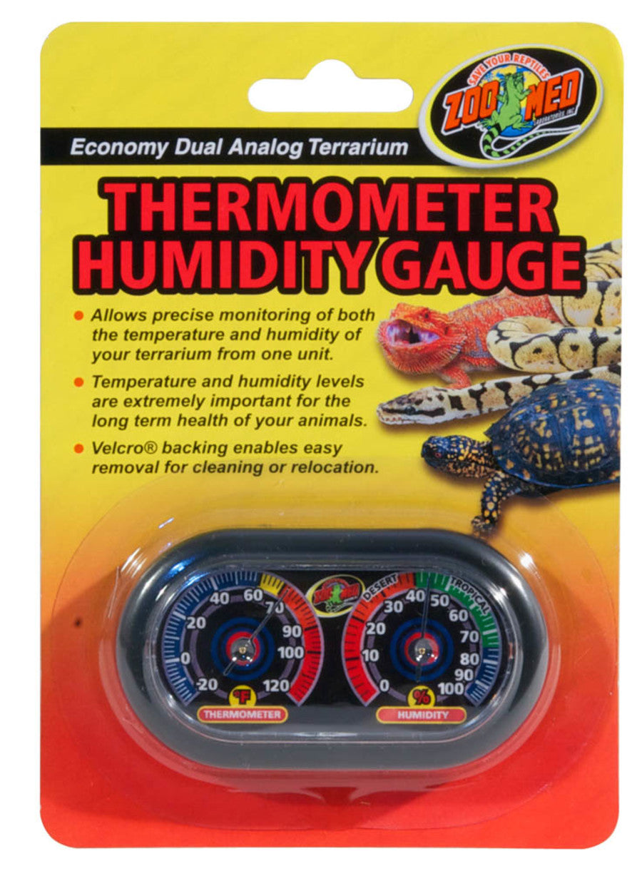Zoo Med Dual Analog Terrarium Thermometer Humidity Gauge Black