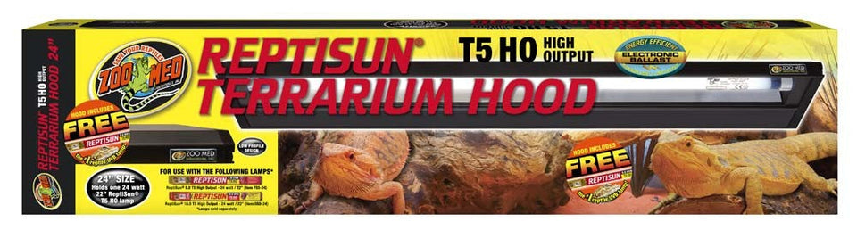 Yellow and black box for a 24-inch terrarium hood with a lizard on a branch.