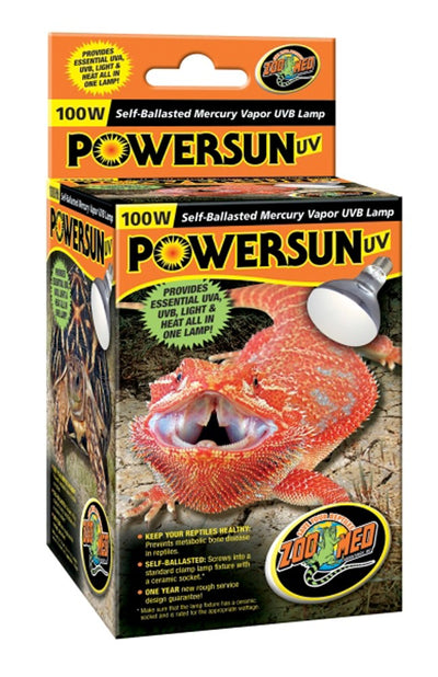 Zoo Med PowerSun UV Self-Ballasted Mercury Vapor Lamp, Silver, 100W