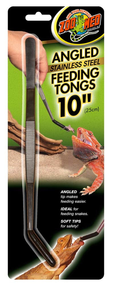 Zoo Med Angled Stainless Steel Feeding Tong, Black, Silver, 10 in