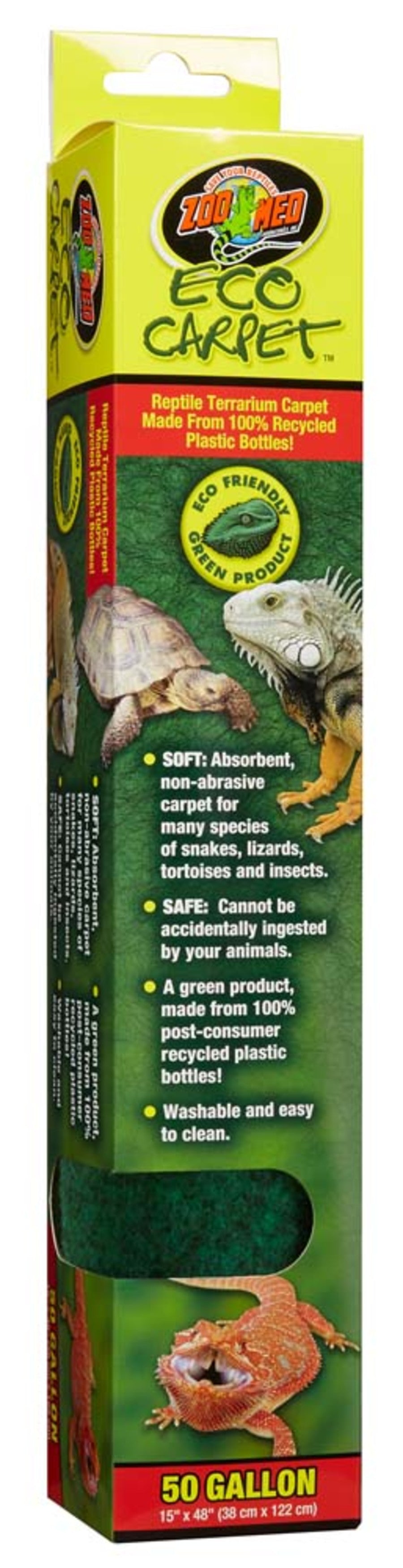 Zoo Med Eco Carpet Reptile Terrarium Carpet, Green, 50 gal, 15 in x 48 in