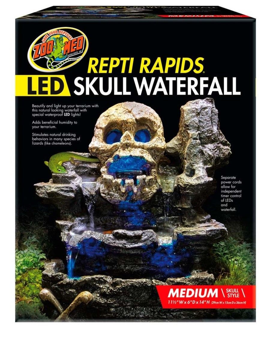 Zoo Med Repti Rapids LED Skull Waterfall - Brown/Black, Medium