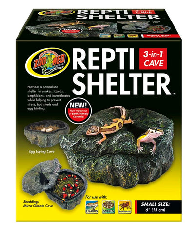 Zoo Med Repti Shelter 3-in-1 Cave Terrarium Hideaway, Black, 6 in, Small