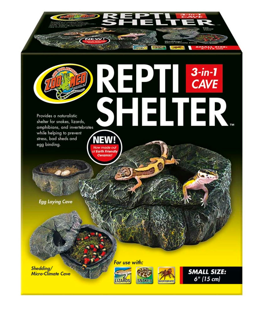 Zoo Med Repti Shelter 3-in-1 Cave Terrarium Hideaway, Black, 6 in, Small