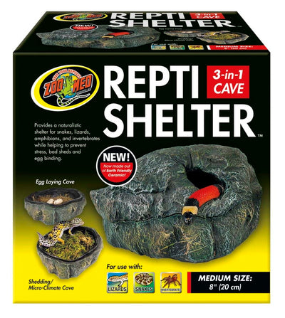 Zoo Med Repti Shelter 3-in-1 Cave Terrarium Hideaway, Black, 8 in, Medium