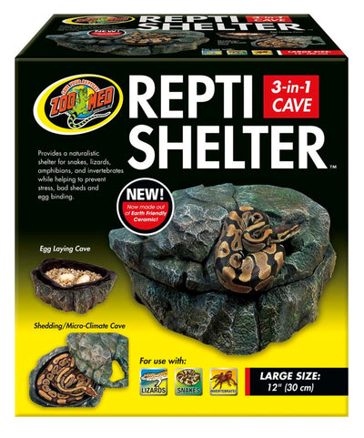 Zoo Med Repti Shelter 3-in-1 Cave Terrarium Hideaway, Black, 12 in, Large