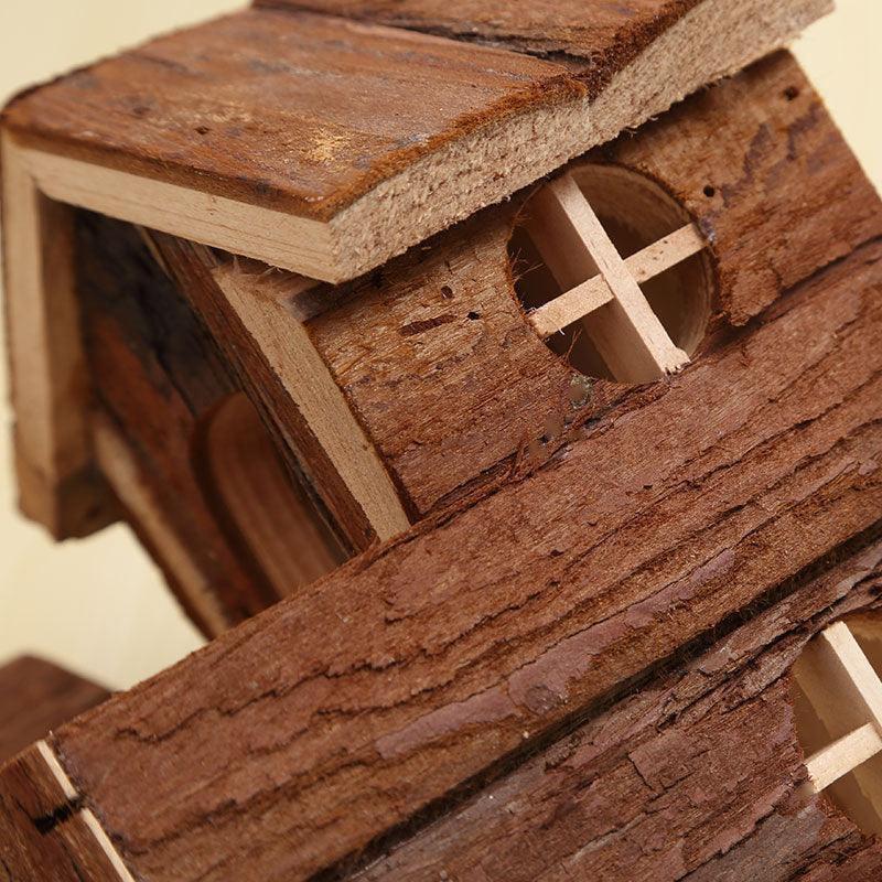 Pine Wood Log Cabin Hamster House - Natural Hideaway & Nest - Pets Perfect