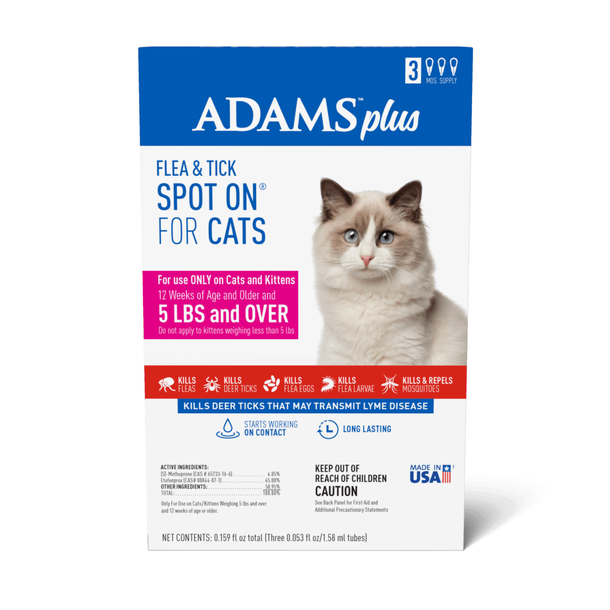 Adams Plus Flea Tick Spot On for Cats 1ea/Over 5 lb - Pets Perfect