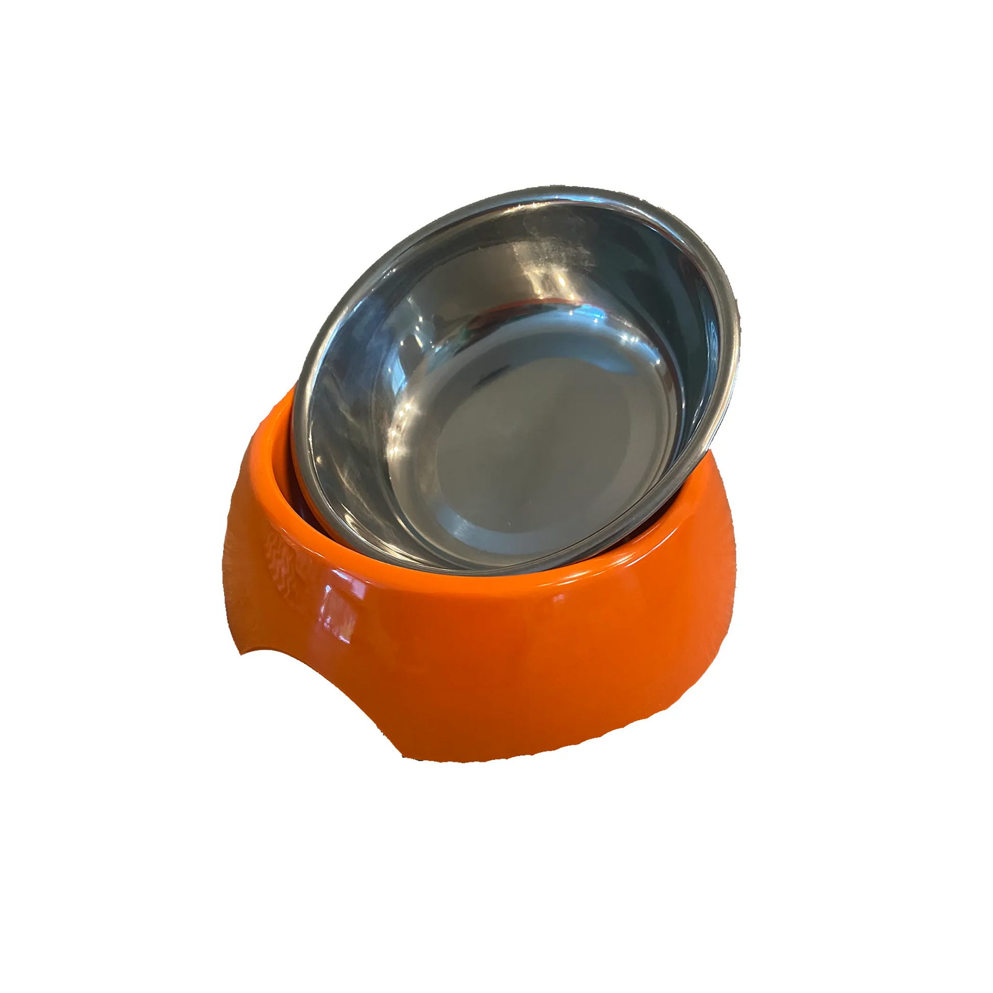Cutie Ties 2-Piece Stainless Steel Dog Bowl with Melamine Outer in bright orange for durable pet feeding