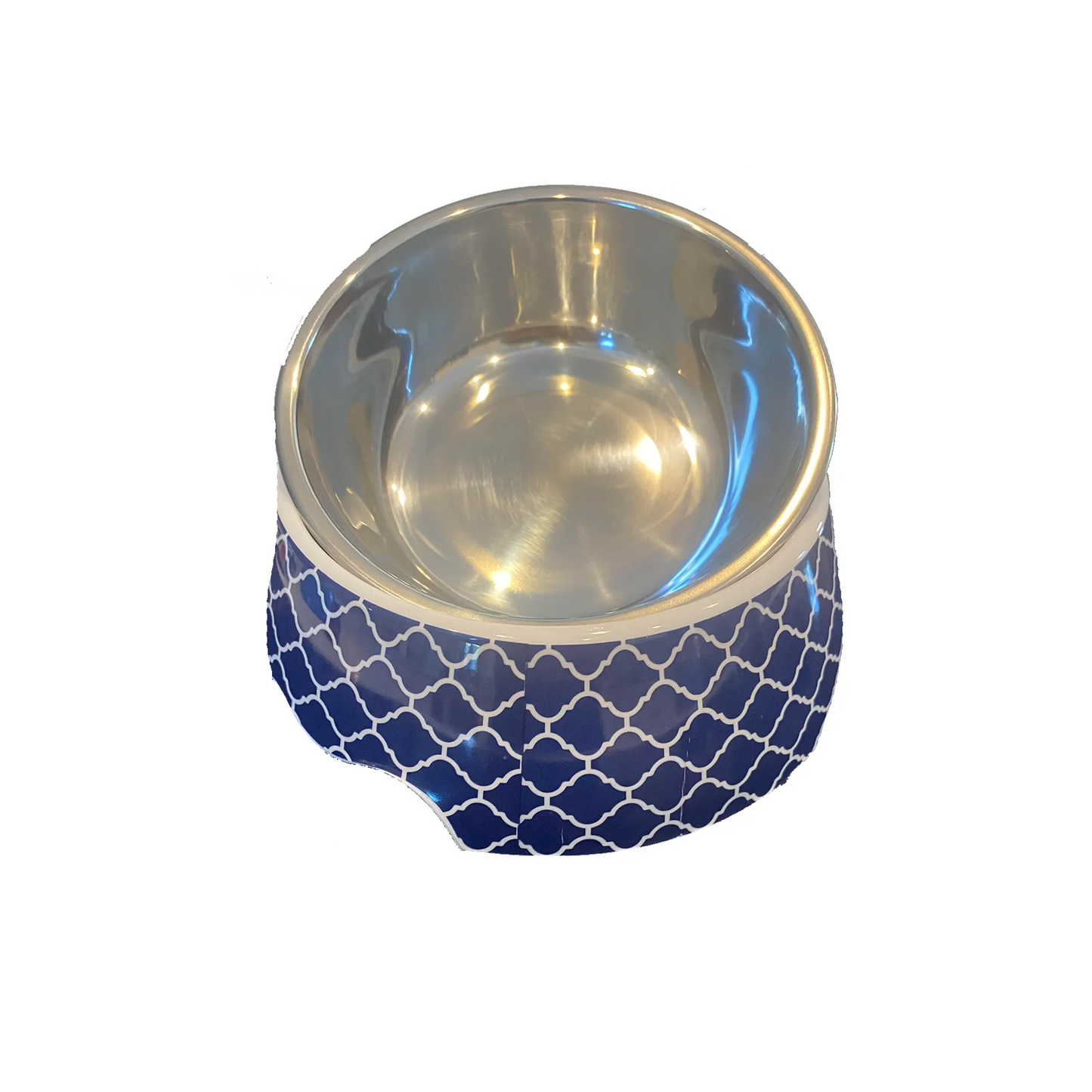 Cutie Ties 2-Piece Stainless Steel Dog Bowl with Melamine Outer in blue patterned design for pet supplies