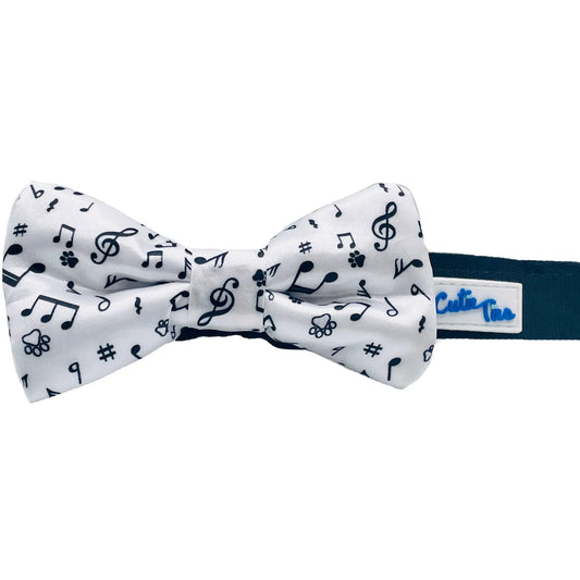 Cutie Ties Music Notes Dog Bow Tie - White Musical Pet Accessory