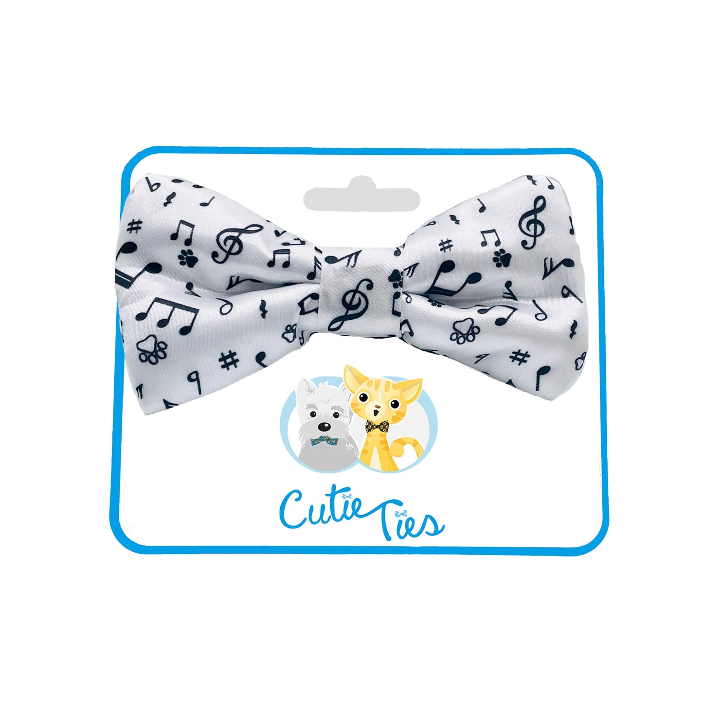 Cutie Ties Music Notes Dog Bow Tie - White Musical Pet Accessory