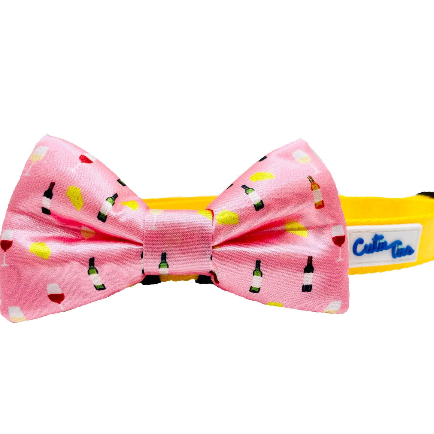 Cutie Ties Wine & Cheese Dog Bow Tie - Pink Gourmet Pet Accessory